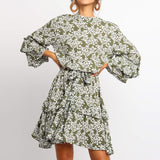 Women Ruffled Summer Dress Bohomian Floral Print Mini Beach