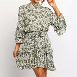 Women Ruffled Summer Dress Bohomian Floral Print Mini Beach