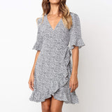 Women Polka Dot Boho Ruffle Short Sleeve Beach Dress