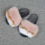 2019 New Fox Fur Slides Mix Colors
