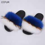 2019 New Fox Fur Slides Mix Colors