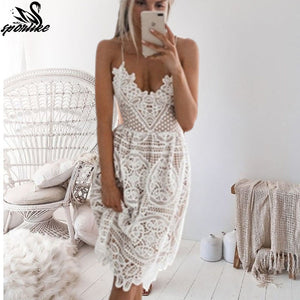 2019 New Beach White Lace Dress