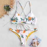 Orange Print Criss Cross Bikini Set