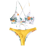 Orange Print Criss Cross Bikini Set