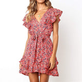 Floral Print Chiffon Beach Dress Boho Style