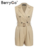 Elegant sashes khaki playsuit dresses