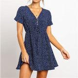 Casual Short Sleeve Dot Print Beach Dress Sexy V Neck
