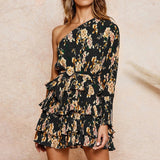 Bohemian Floral Print Summer Beach Dress one shoulder