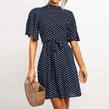 Polka Dot Dress Women Summer Boho Beach Chiffon Mini Dress